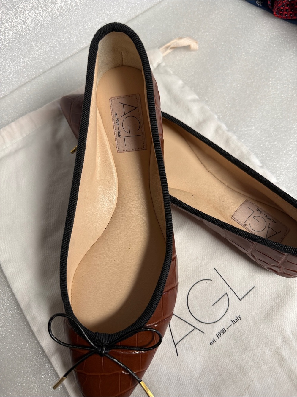 AGL Attilio Giusti Leombruni Croc Embossed Leather Ballet Flats 39.5 🇮🇹 Italy